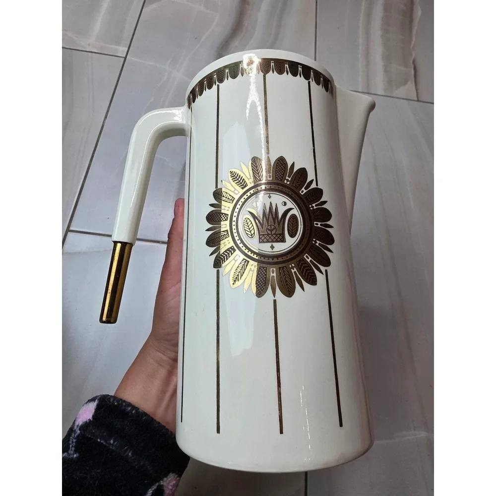 Georges Briard Vintage Mid Century Modern Gold Crown Ceramic Pitcher 9.25